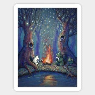 Campfire by river Sticker